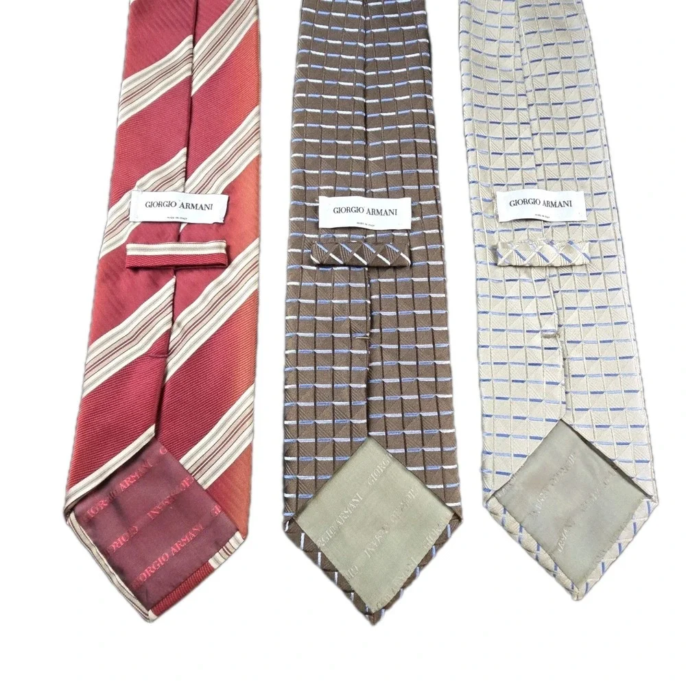 Giorgio Armani 100%‎ Silk Tie Lot of 3 Made in Italy – Striped & Geometric
